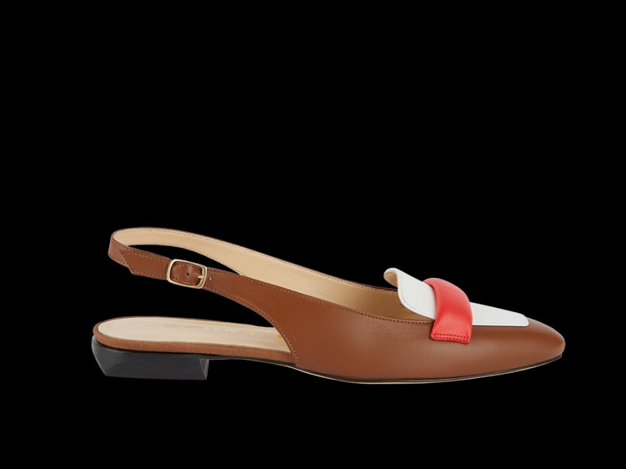 Flats BRUNATE | Pointed Slingback In White And Brown