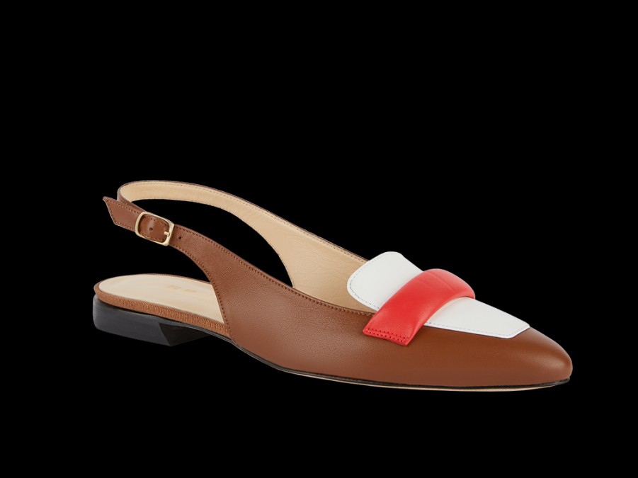 Flats BRUNATE | Pointed Slingback In White And Brown